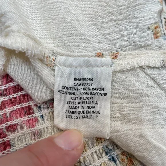 Billabong Top Small Play Day Blouse Floral Pink Ivory Long Sleeve Women's - Picture 14 of 14